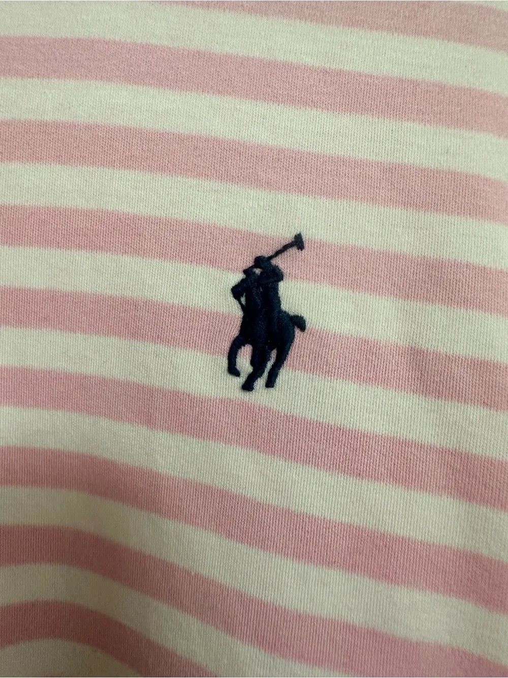Ralph Lauren Pink & White Striped Polo Shirt with Navy Pony